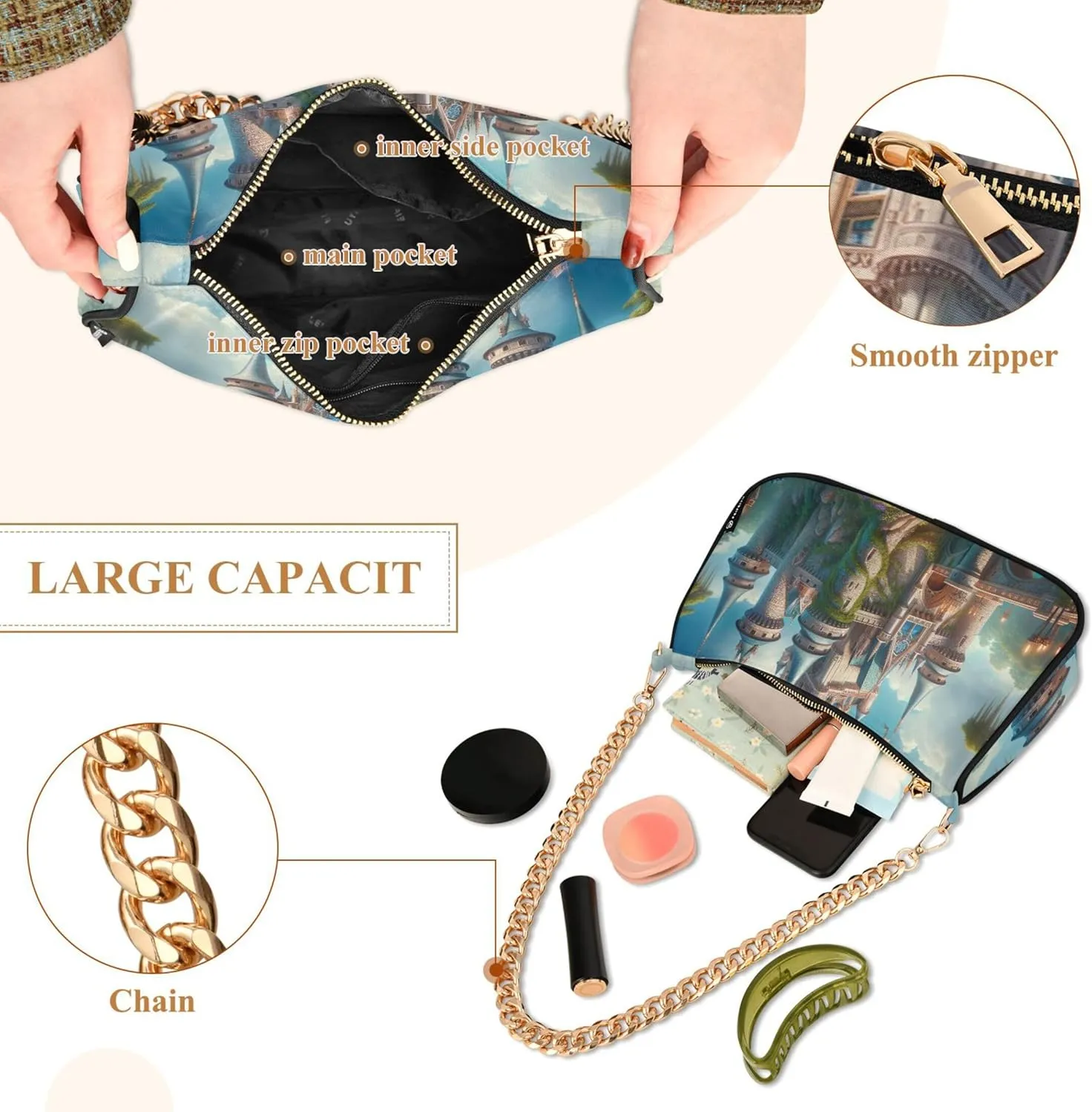 Fantasy Mermaid under Sea Tote Bag Purse Hobo Tote Bag Womens Vintage Handbags Chain Small Shoulder Bag