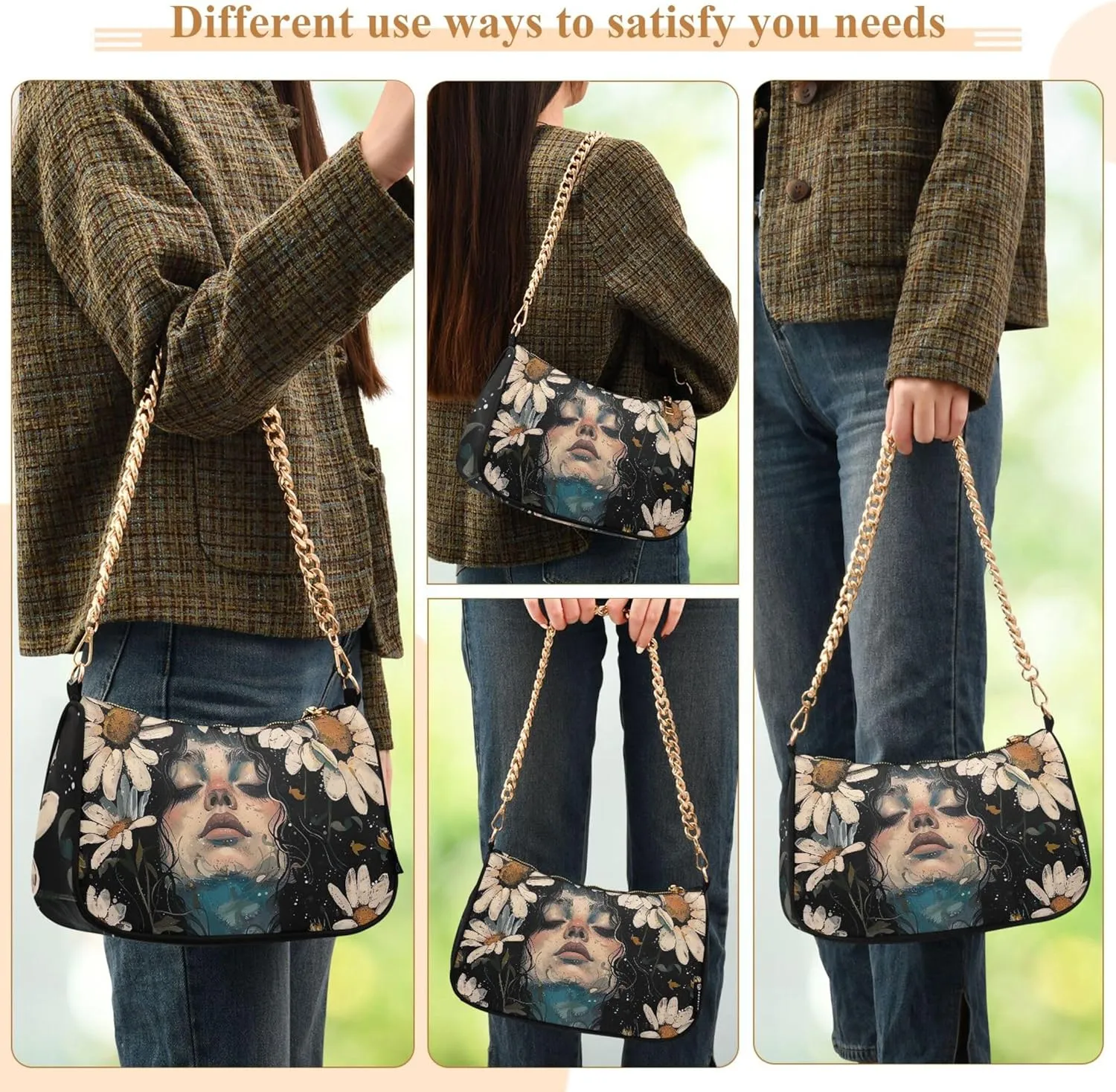 Fantasy Mermaid under Sea Tote Bag Purse Hobo Tote Bag Womens Vintage Handbags Chain Small Shoulder Bag