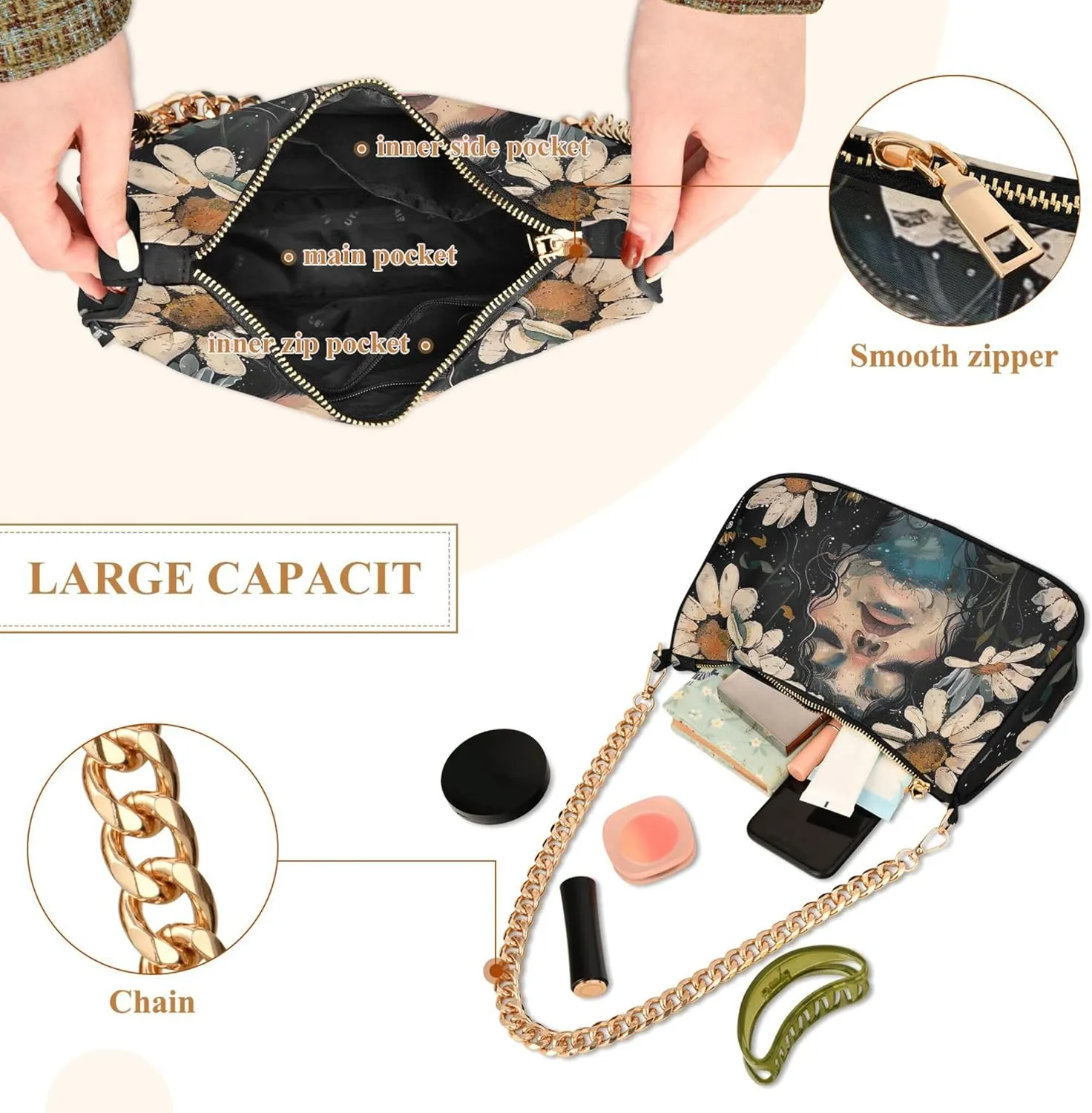 Fantasy Mermaid under Sea Tote Bag Purse Hobo Tote Bag Womens Vintage Handbags Chain Small Shoulder Bag