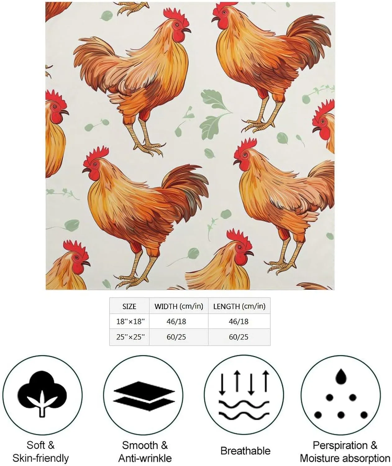 Farmhouse Rooster Fashion Neck Scarf Head Kerchief Hair Wrap Bandana Headscarf for Women Handbags