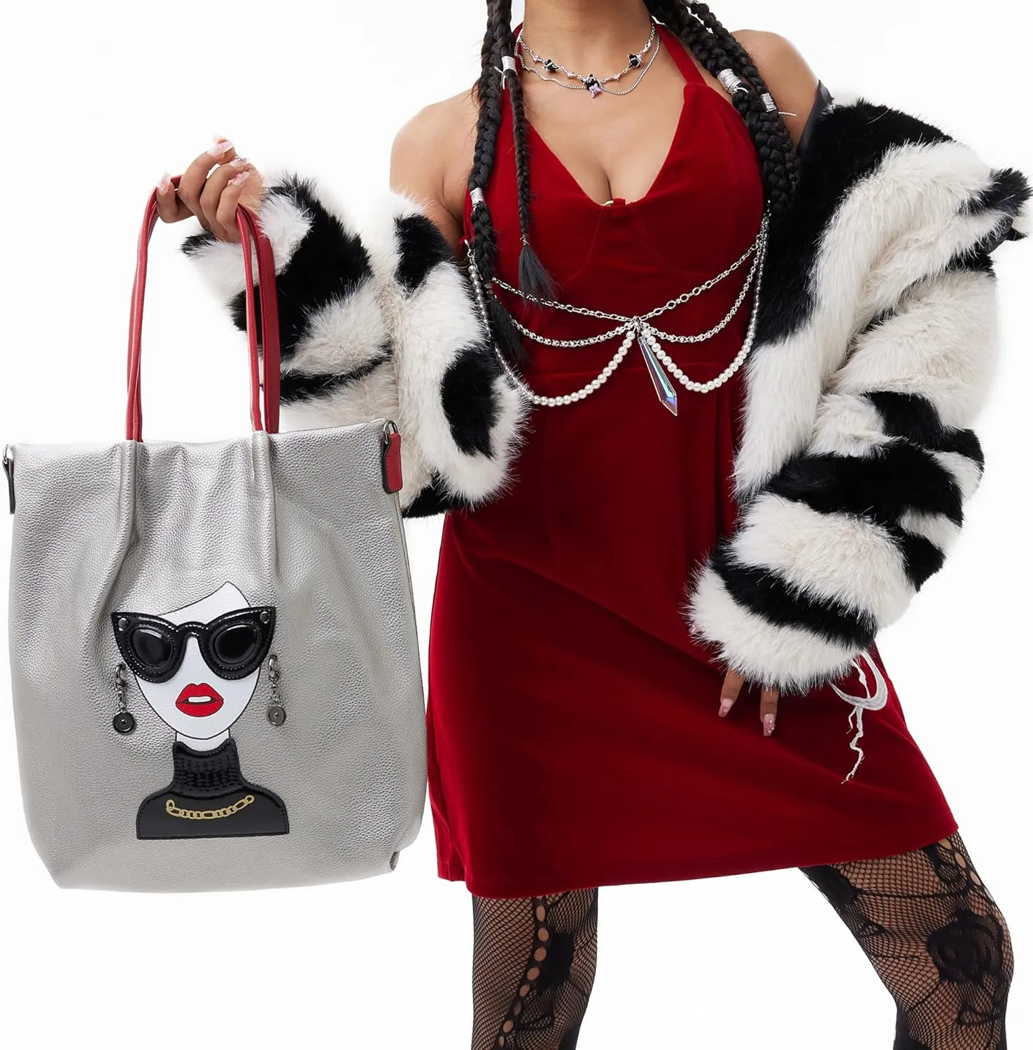 Fashion Purses for Women Novelty Lady Face Top Handle Satchel Handbags Funky Shoulder Bag Tote Bag