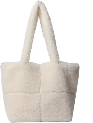 Faux Handbag Women Large Lambswool Tote Bag Lightweight Plush Tote Handbag Fuzzy Shoulder Bag Winter Shopping Bag