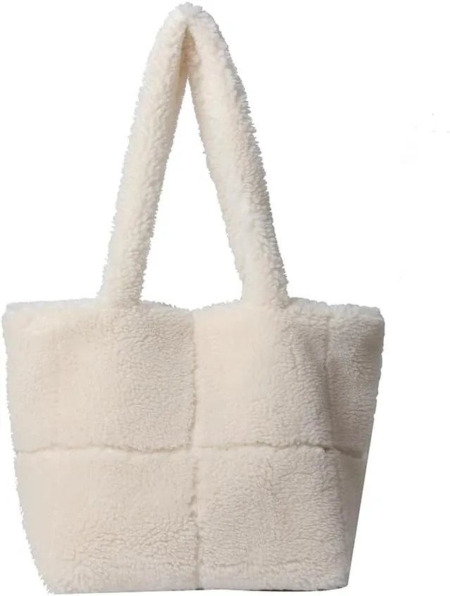 Faux Handbag Women Large Lambswool Tote Bag Lightweight Plush Tote Handbag Fuzzy Shoulder Bag Winter Shopping Bag