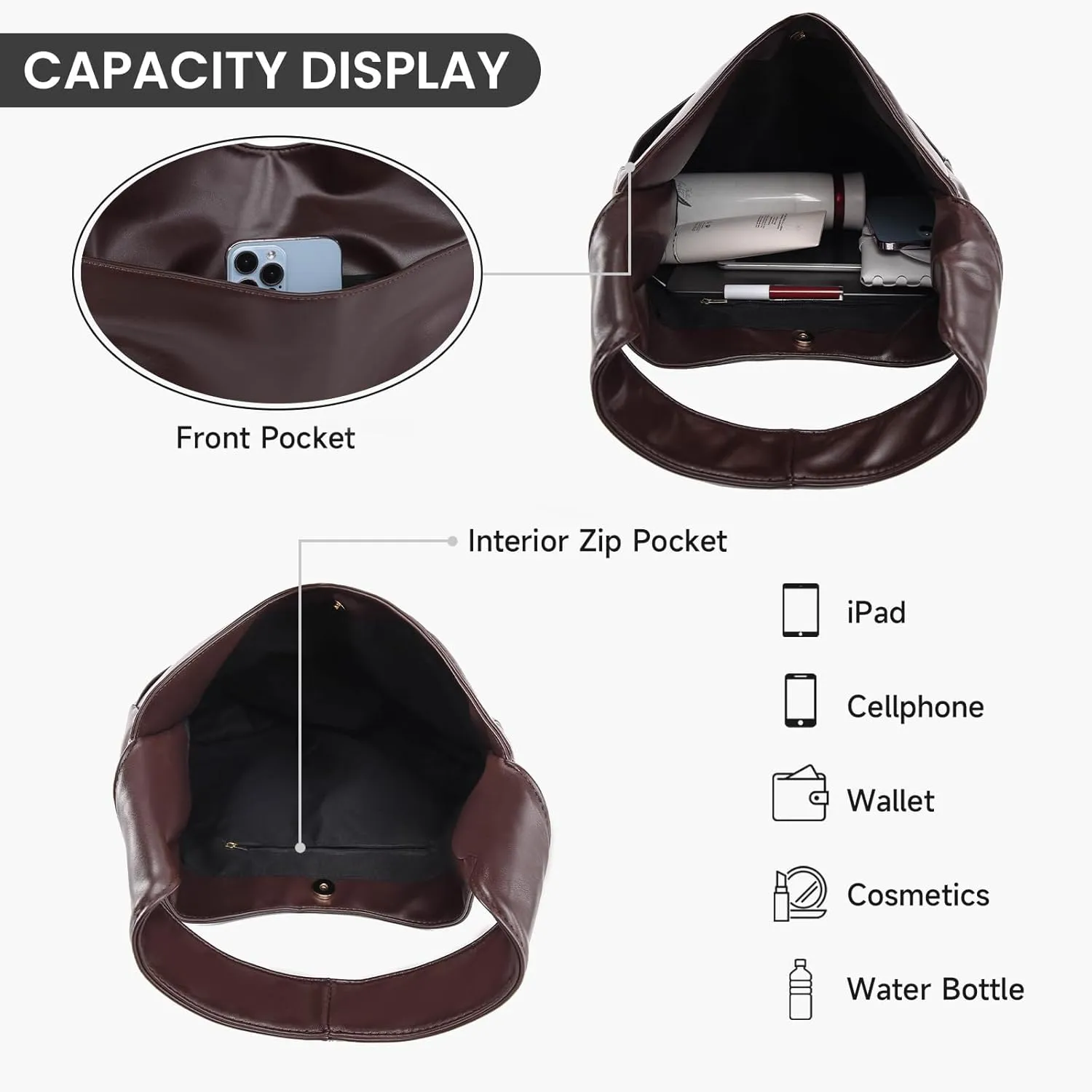 Faux Leather Tote Bag, Shoulder Bag for Women Satchel Handbag Crossbody Soft Women's Hobo Handbags