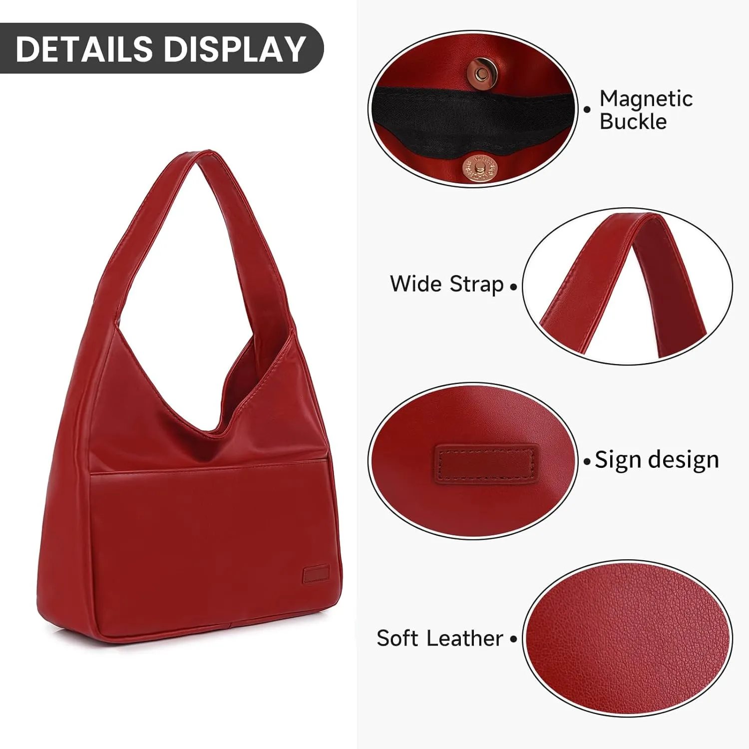Faux Leather Tote Bag, Shoulder Bag for Women Satchel Handbag Crossbody Soft Women's Hobo Handbags