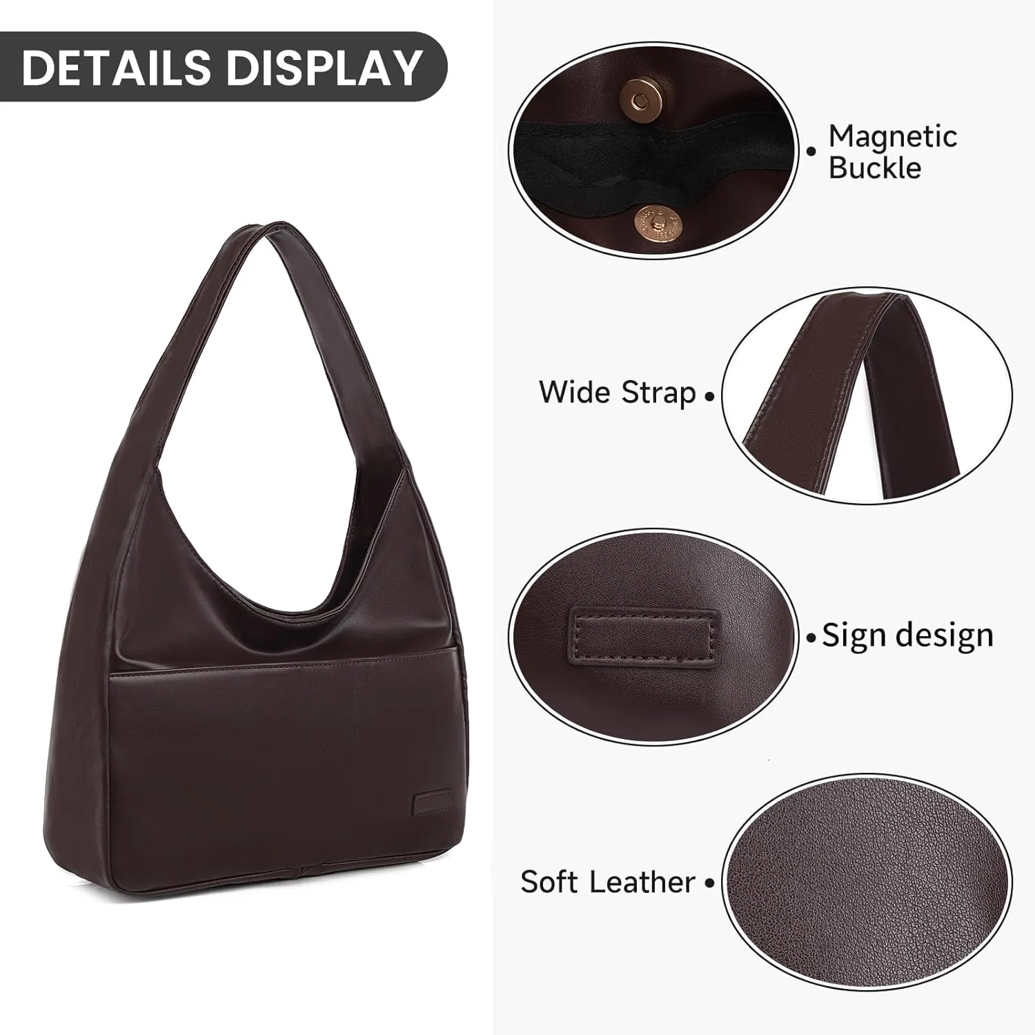 Faux Leather Tote Bag, Shoulder Bag for Women Satchel Handbag Crossbody Soft Women's Hobo Handbags