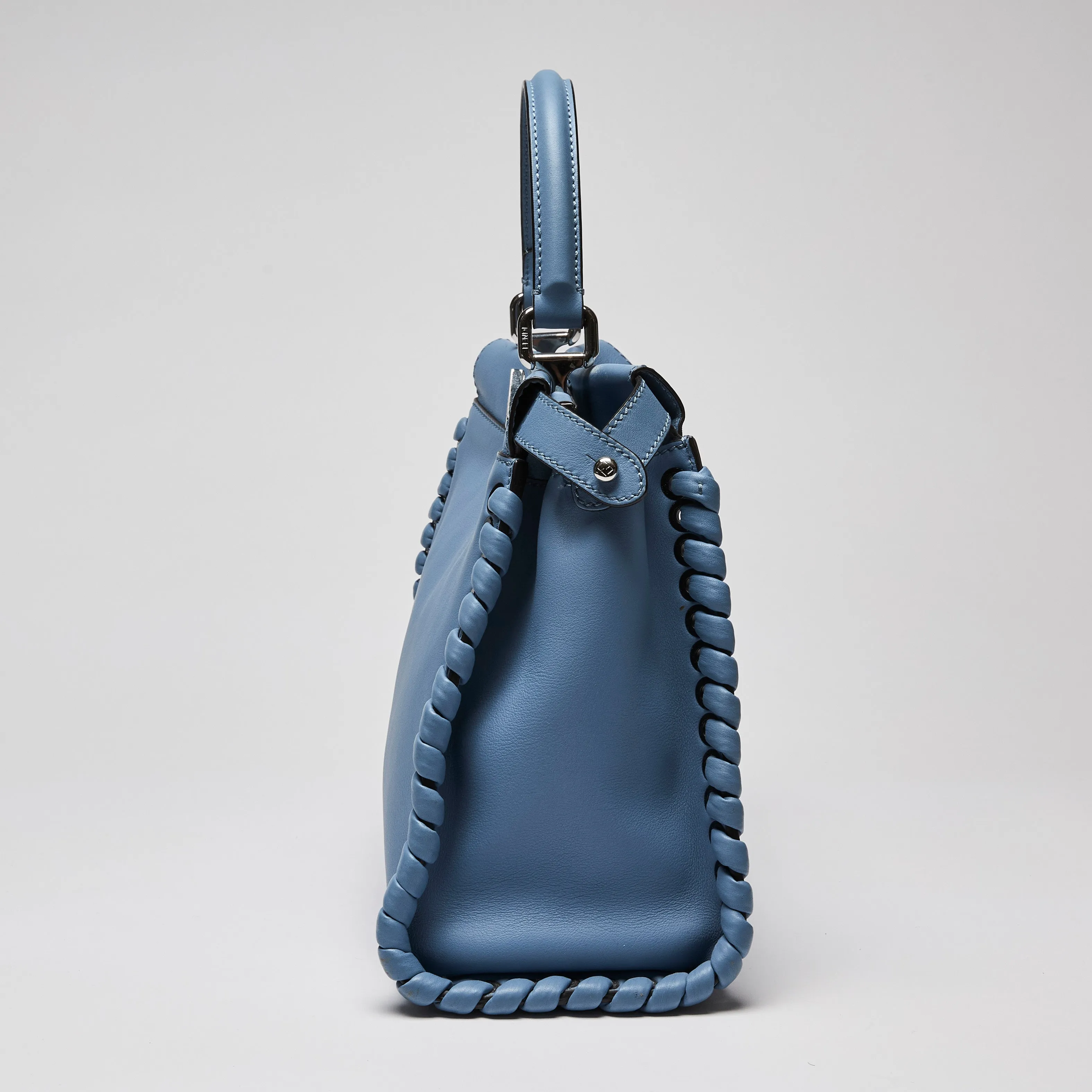 Fendi Nappa Lace Up Peekaboo Iconic Satchel Blue