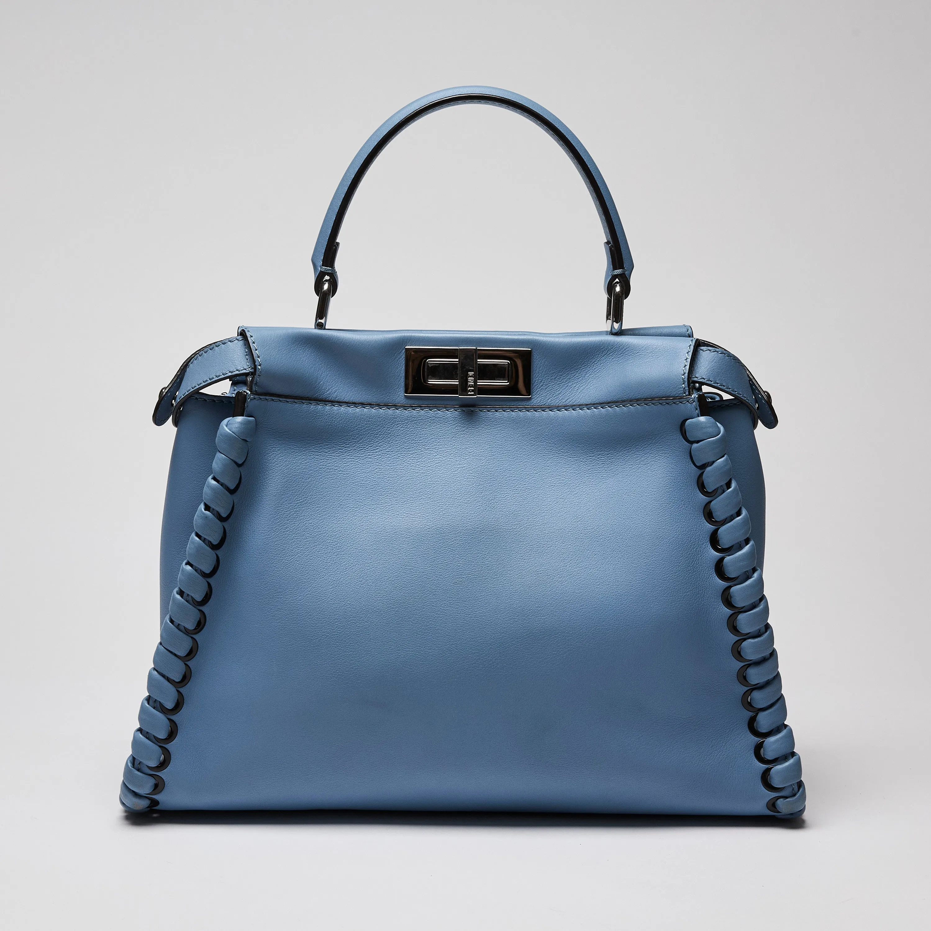 Fendi Nappa Lace Up Peekaboo Iconic Satchel Blue