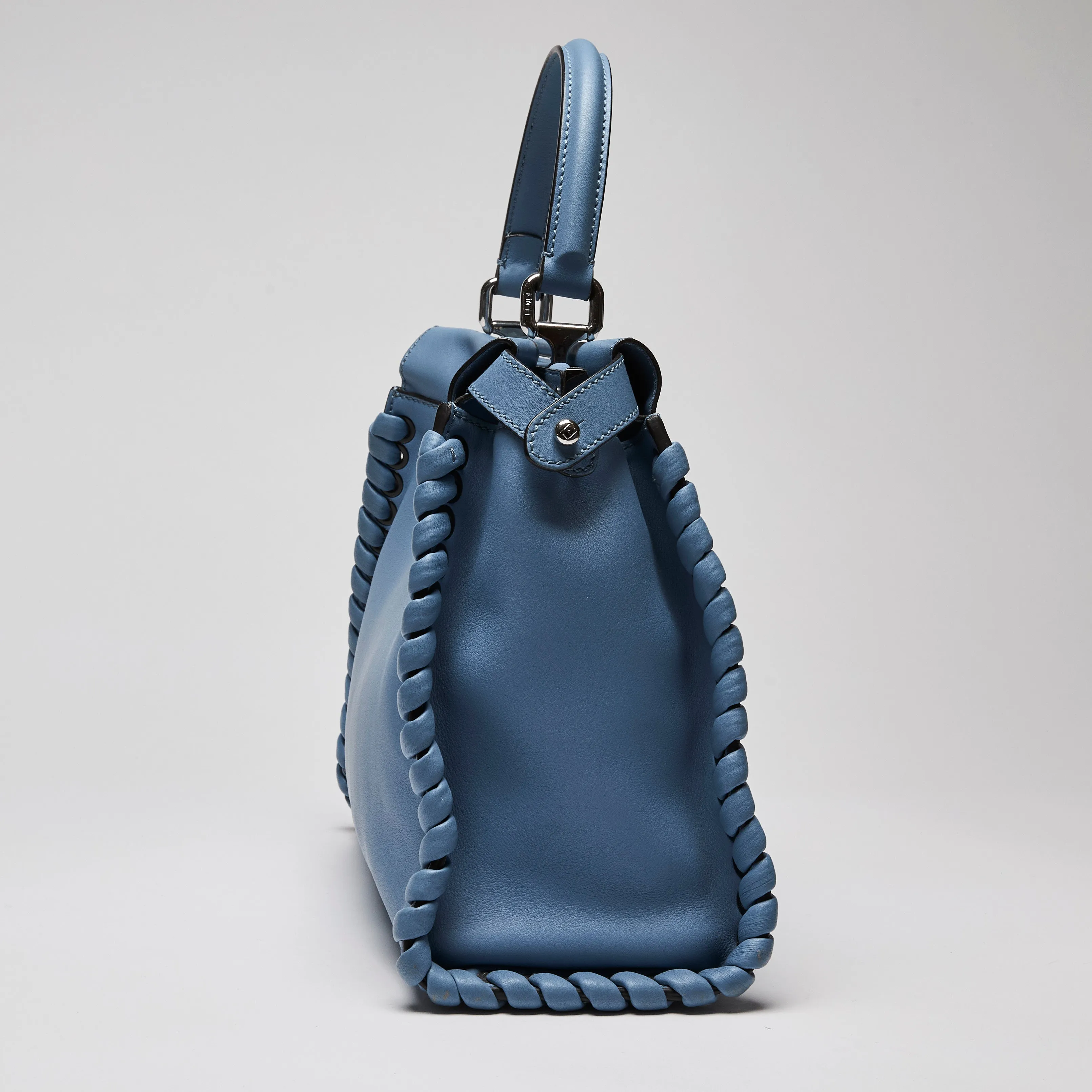 Fendi Nappa Lace Up Peekaboo Iconic Satchel Blue