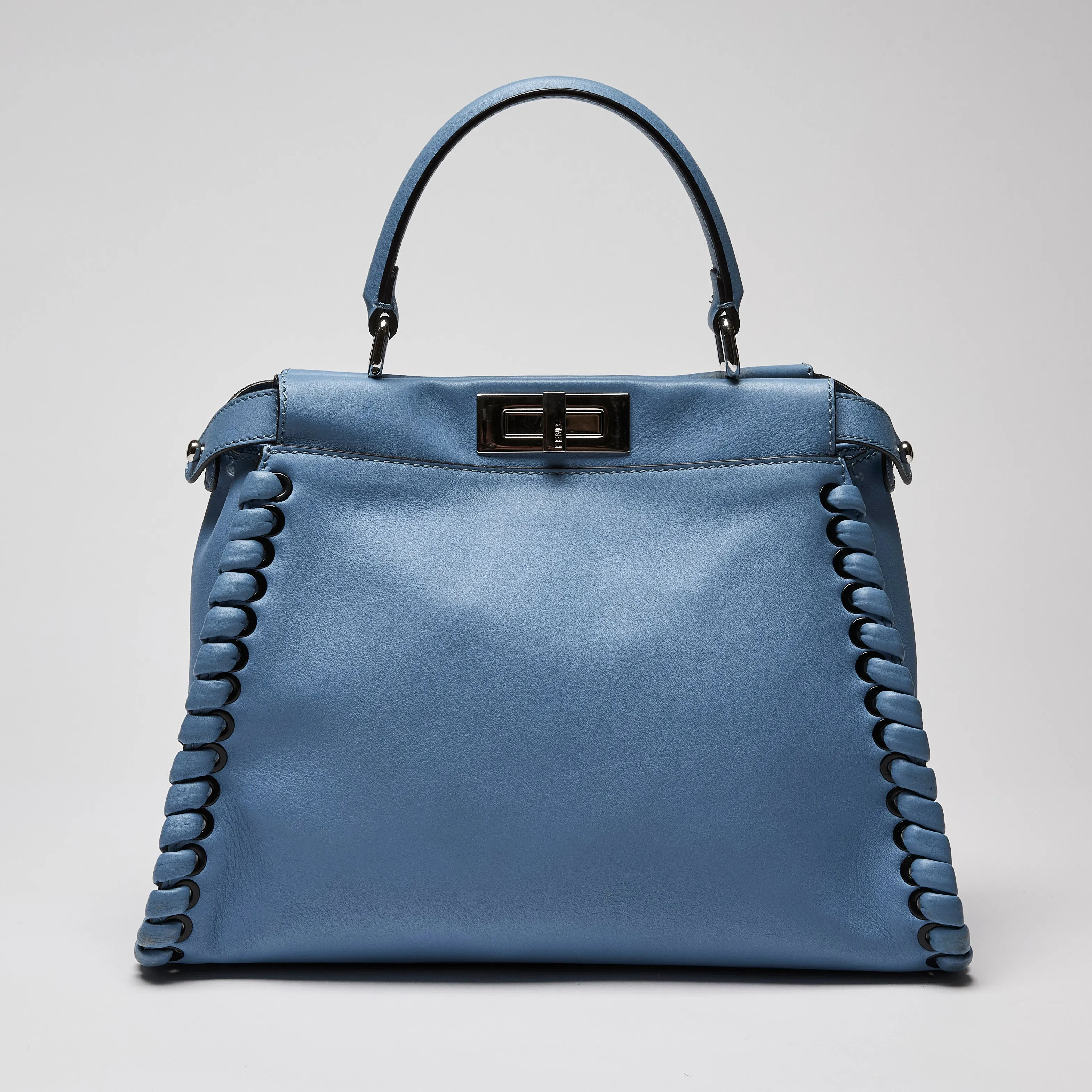 Fendi Nappa Lace Up Peekaboo Iconic Satchel Blue