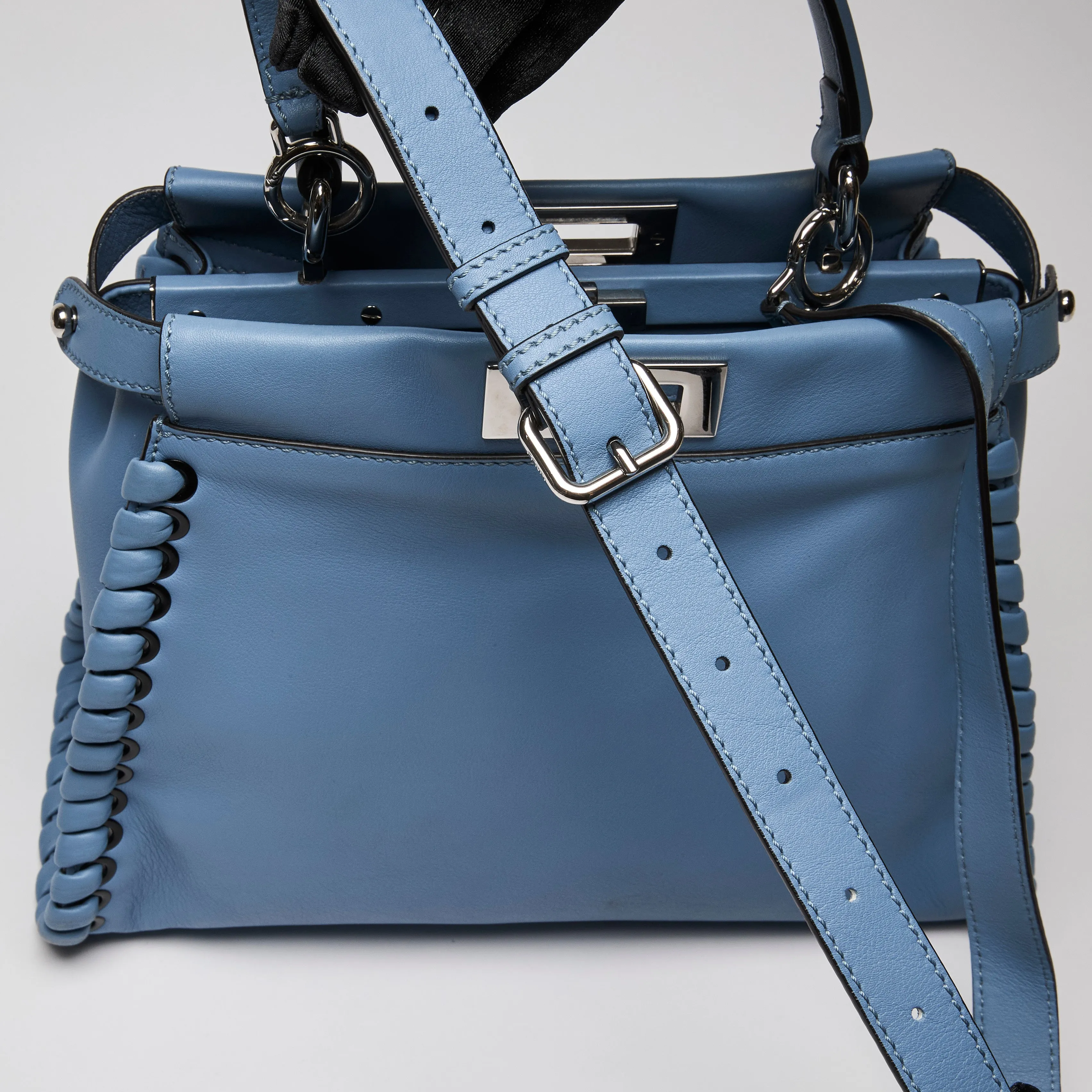 Fendi Nappa Lace Up Peekaboo Iconic Satchel Blue