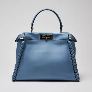 Fendi Nappa Lace Up Peekaboo Iconic Satchel Blue