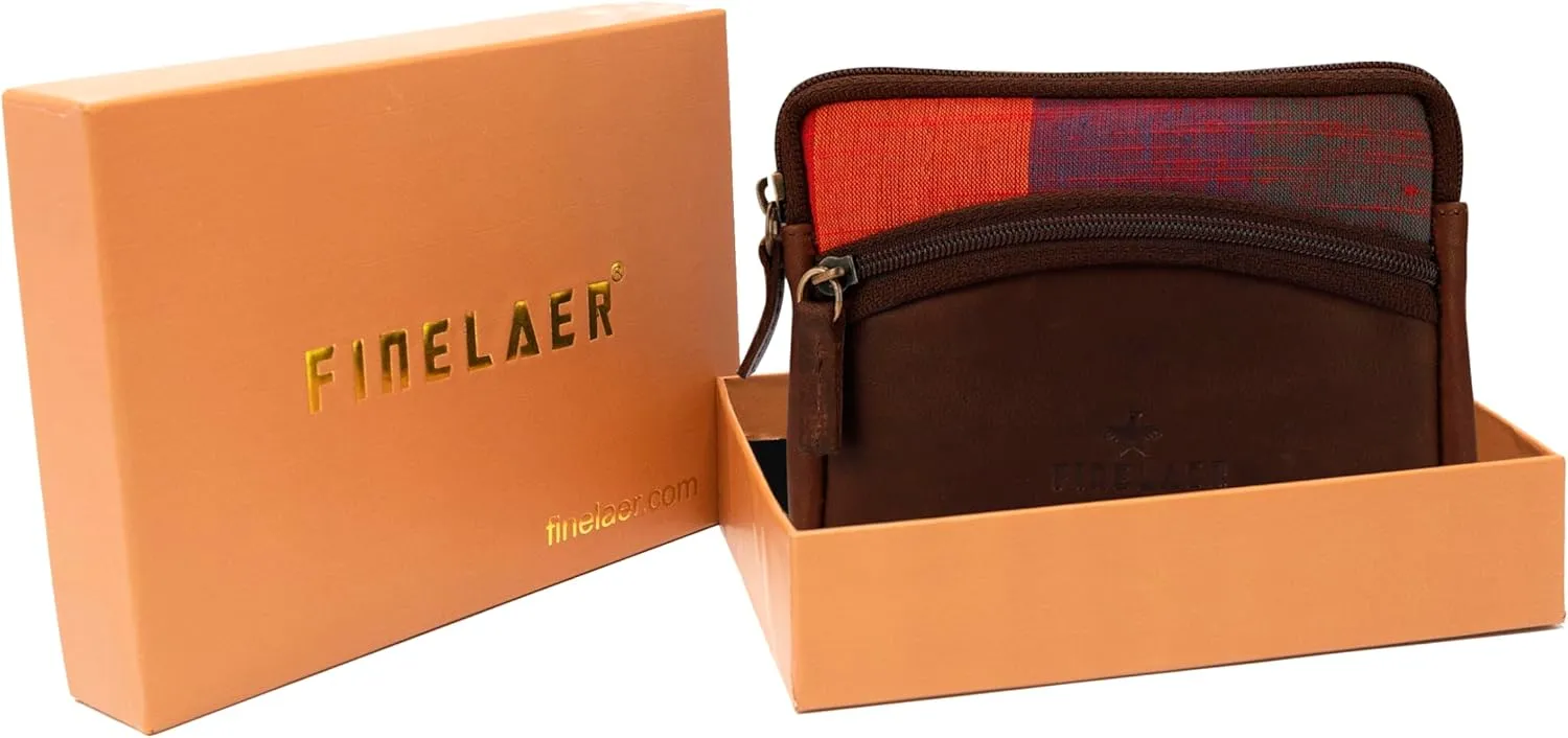 FINELAER Leather Coin Pouch Purse Wallet Change Pocket Size Holder Zipper For Men & Women (Ginger Bread)