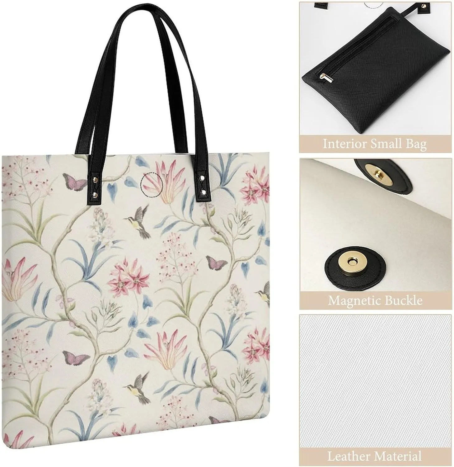 Floral Bird Tropical Paradise Hawaii Leather Handbag with Large Space, Fashionable Handbag