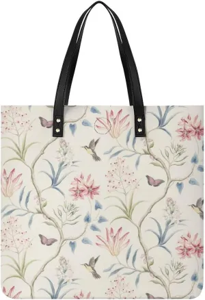 Floral Bird Tropical Paradise Hawaii Leather Handbag with Large Space, Fashionable Handbag
