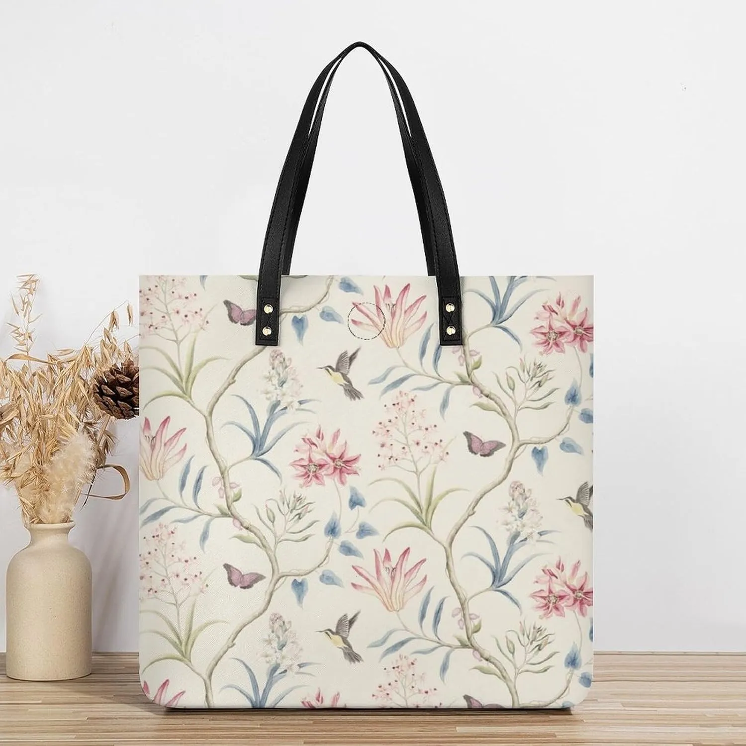Floral Bird Tropical Paradise Hawaii Leather Handbag with Large Space, Fashionable Handbag