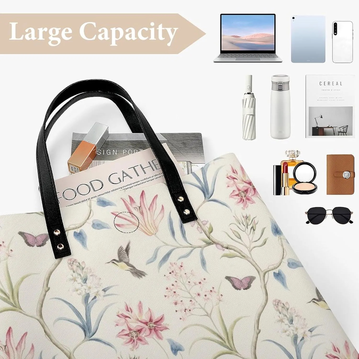 Floral Bird Tropical Paradise Hawaii Leather Handbag with Large Space, Fashionable Handbag