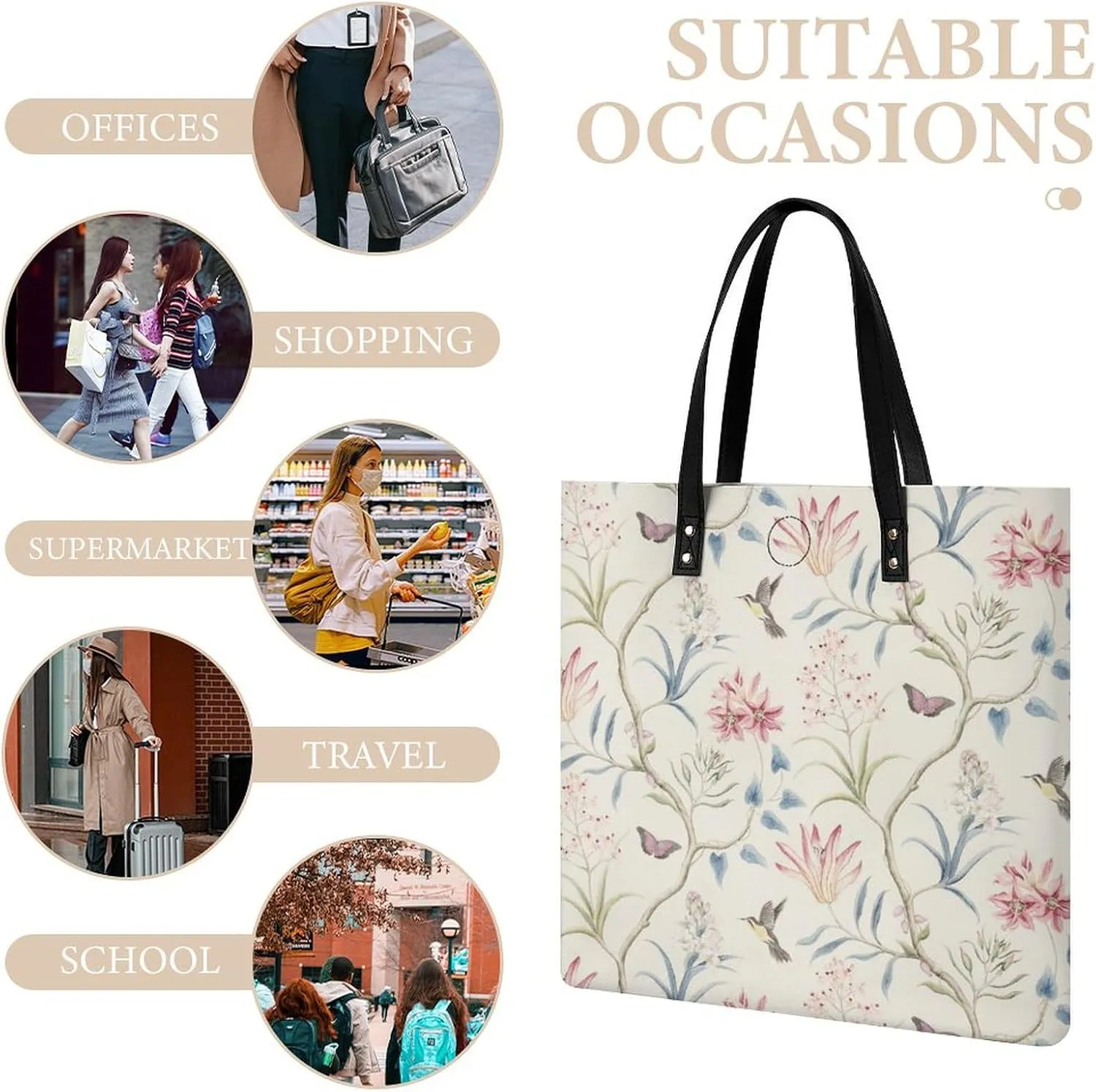 Floral Bird Tropical Paradise Hawaii Leather Handbag with Large Space, Fashionable Handbag