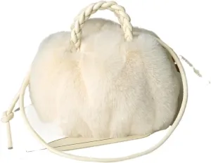 Fluffy Bag Handbags for Women Messenger Bag Cute Lady Casual Furry Cotton Shoulder Bag(Rice White)