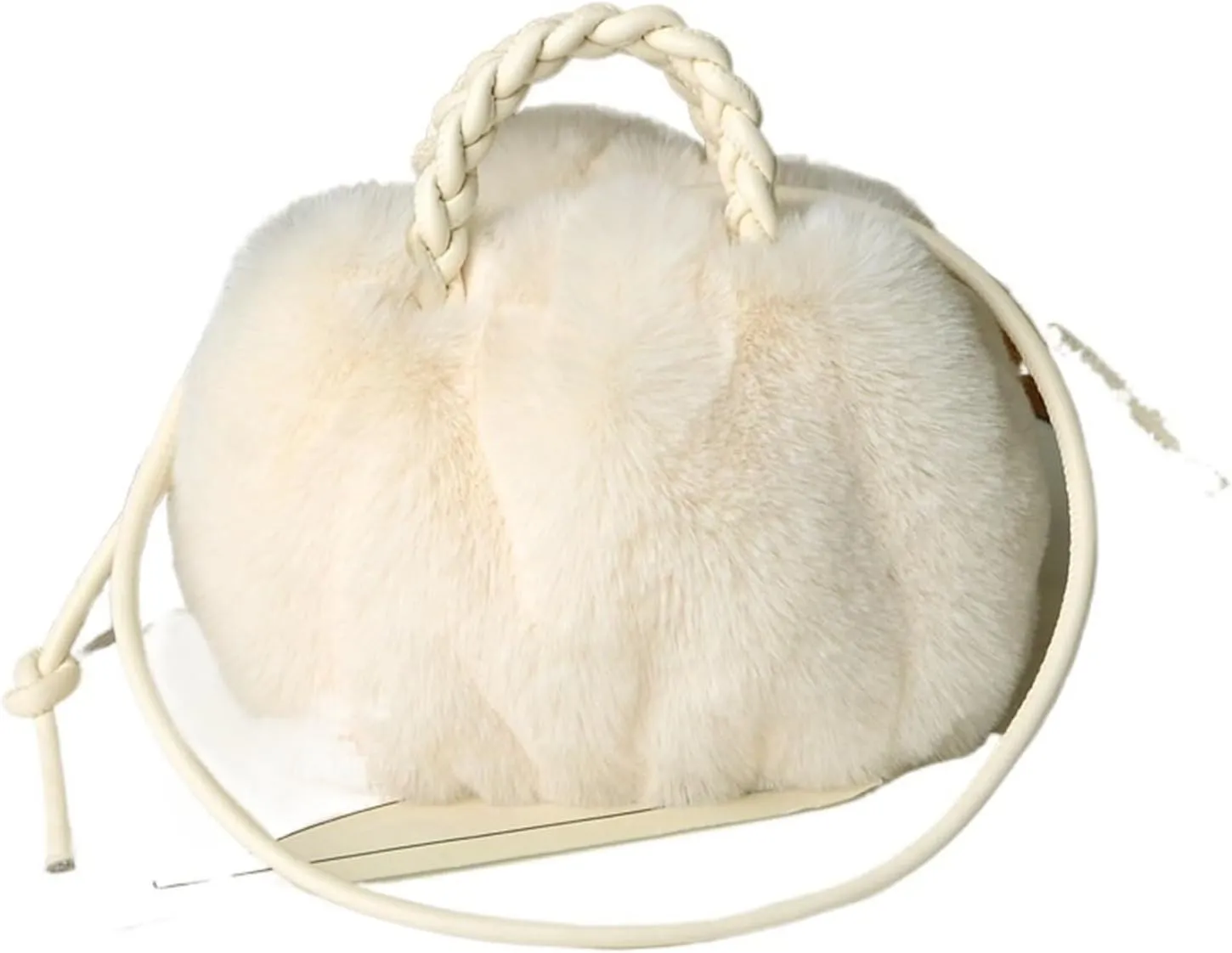 Fluffy Bag Handbags for Women Messenger Bag Cute Lady Casual Furry Cotton Shoulder Bag(Rice White)