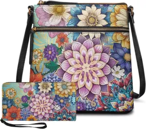 FOR U DESIGNS Leather Crossbody Bags for Women Trendy Travel Shoulder Satchel Handbags Zipper Closure Purse and Wallet Set