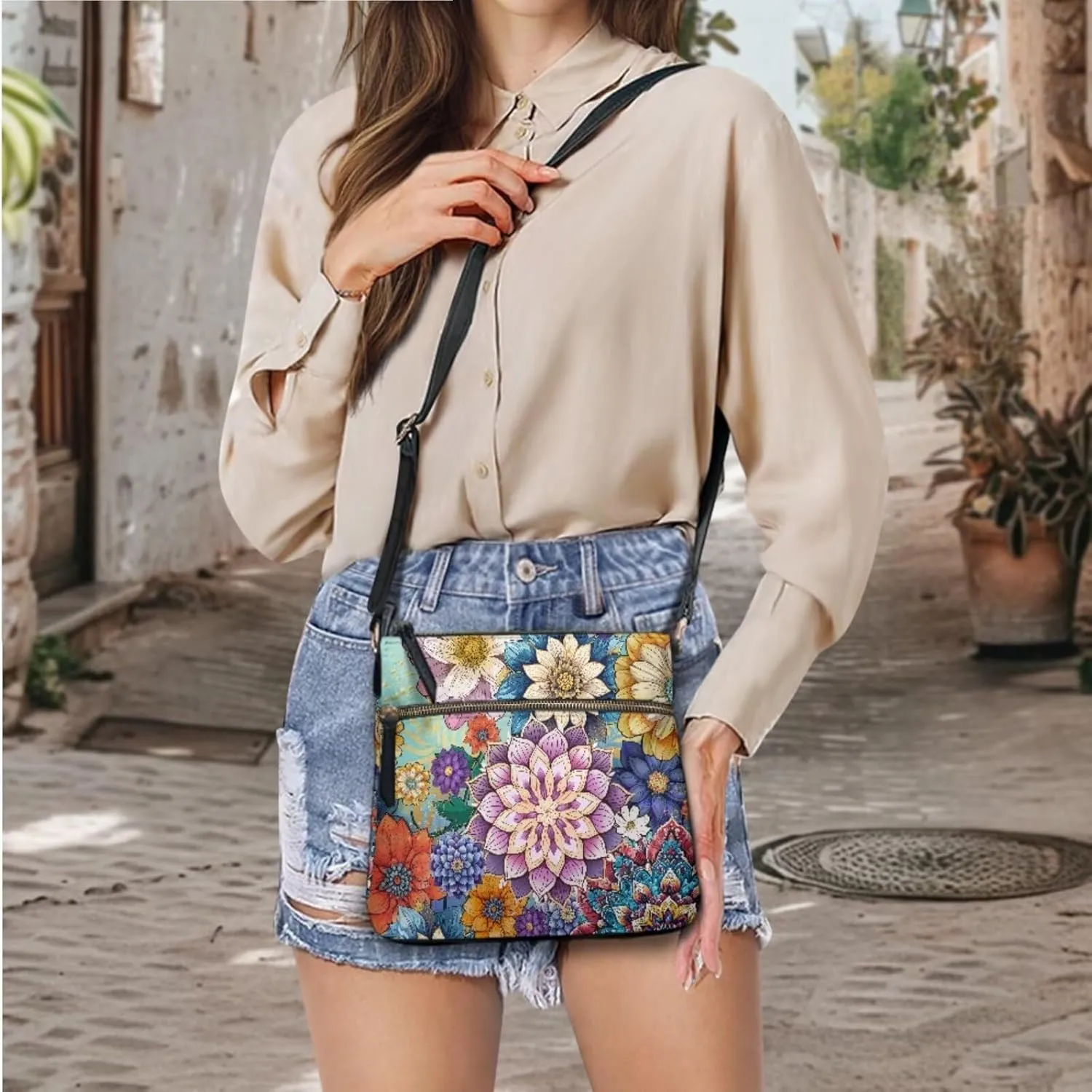 FOR U DESIGNS Leather Crossbody Bags for Women Trendy Travel Shoulder Satchel Handbags Zipper Closure Purse and Wallet Set