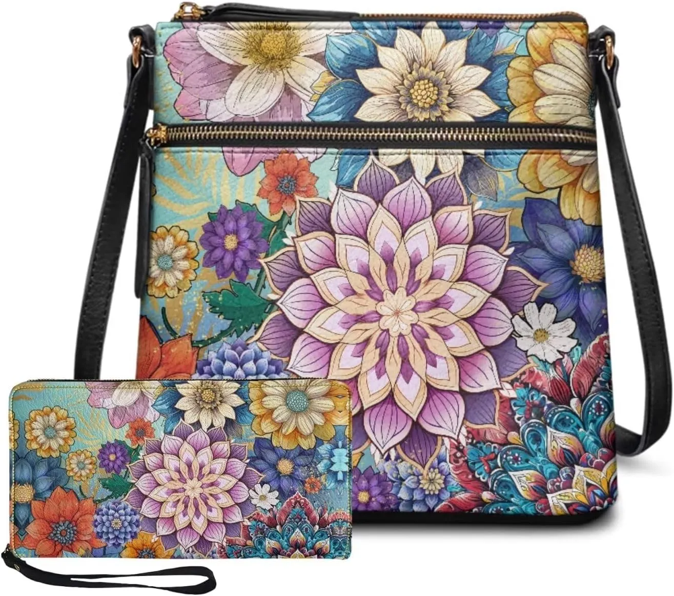 FOR U DESIGNS Leather Crossbody Bags for Women Trendy Travel Shoulder Satchel Handbags Zipper Closure Purse and Wallet Set