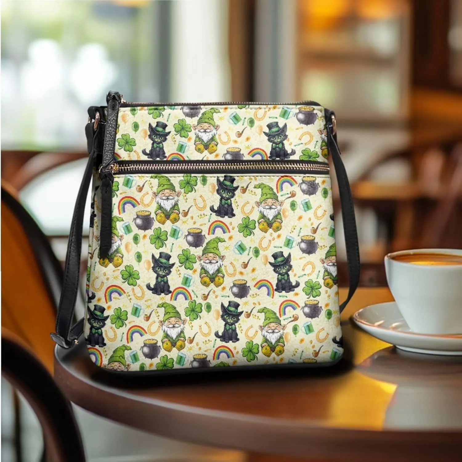 FOR U DESIGNS St. Patrick's Day Green Leaves Crossbody Bags for Women Leather Shoulder Handbags Matching Wallet Set