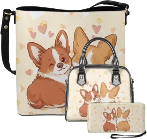 FOR U DESIGNS Women's Wristlet Handbags Top Handle Travel Crossbody Shoulder Tote Purses Sets Valentine's Day Bucket Bag