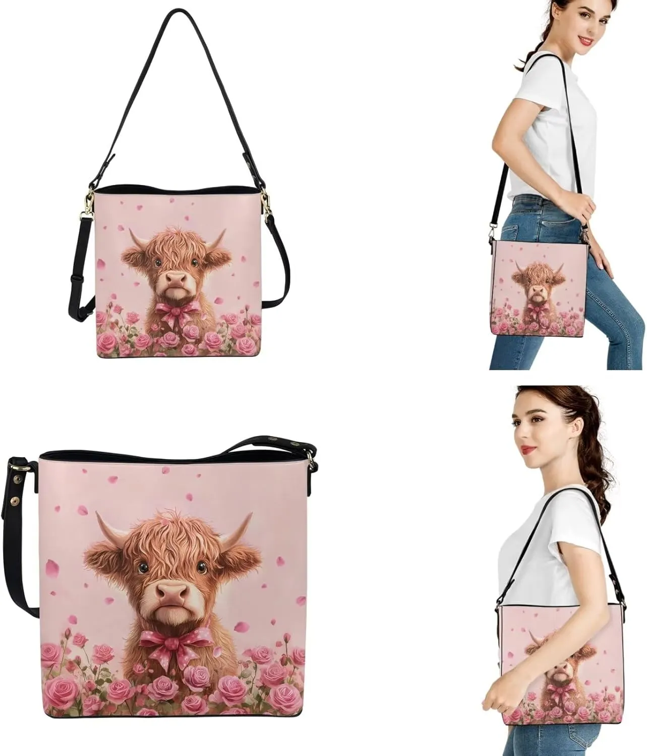 FOR U DESIGNS Women's Wristlet Handbags Top Handle Travel Crossbody Shoulder Tote Purses Sets Valentine's Day Bucket Bag