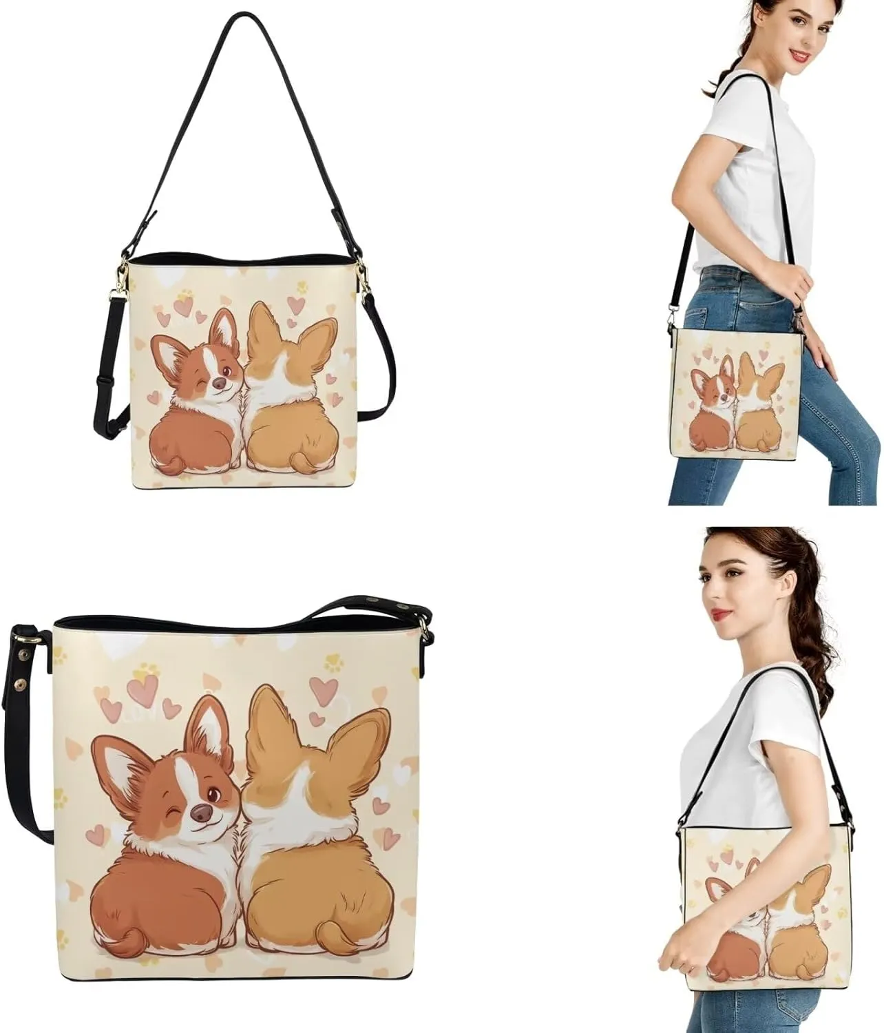FOR U DESIGNS Women's Wristlet Handbags Top Handle Travel Crossbody Shoulder Tote Purses Sets Valentine's Day Bucket Bag