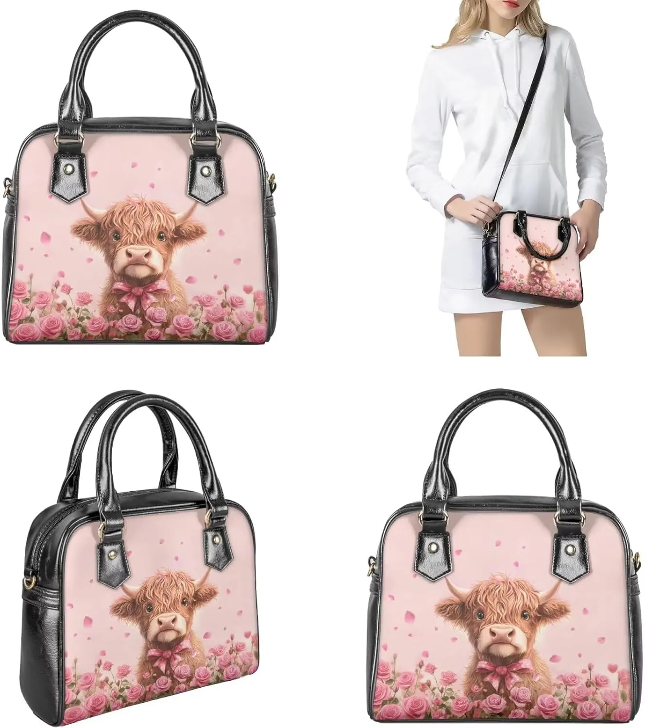FOR U DESIGNS Women's Wristlet Handbags Top Handle Travel Crossbody Shoulder Tote Purses Sets Valentine's Day Bucket Bag