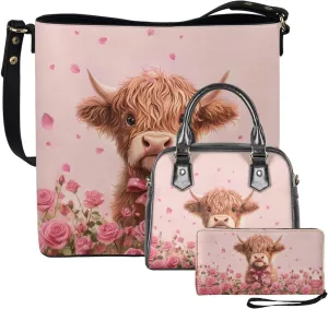 FOR U DESIGNS Women's Wristlet Handbags Top Handle Travel Crossbody Shoulder Tote Purses Sets Valentine's Day Bucket Bag