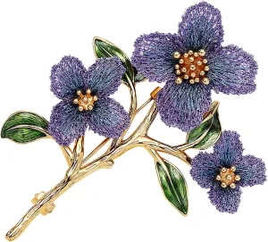 Forget me not Flower Brooch Handmade Gold Thread Embroidered and hand-Drip Enamel leaf, Gradient Botanical Floral Brooch pins for women, SHE'S FREE STYLE JUST FOR YOU [Bencao Gangmu Series]Vintage Plant Jewelry