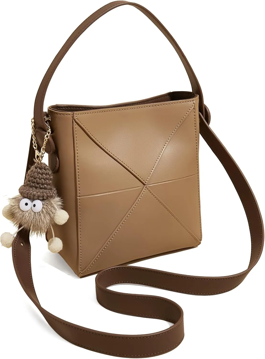 FOXLOVER Cowhide Bucket Top-Handle Handbags for Women Crossbody Purse with Doll