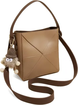 FOXLOVER Cowhide Bucket Top-Handle Handbags for Women Crossbody Purse with Doll