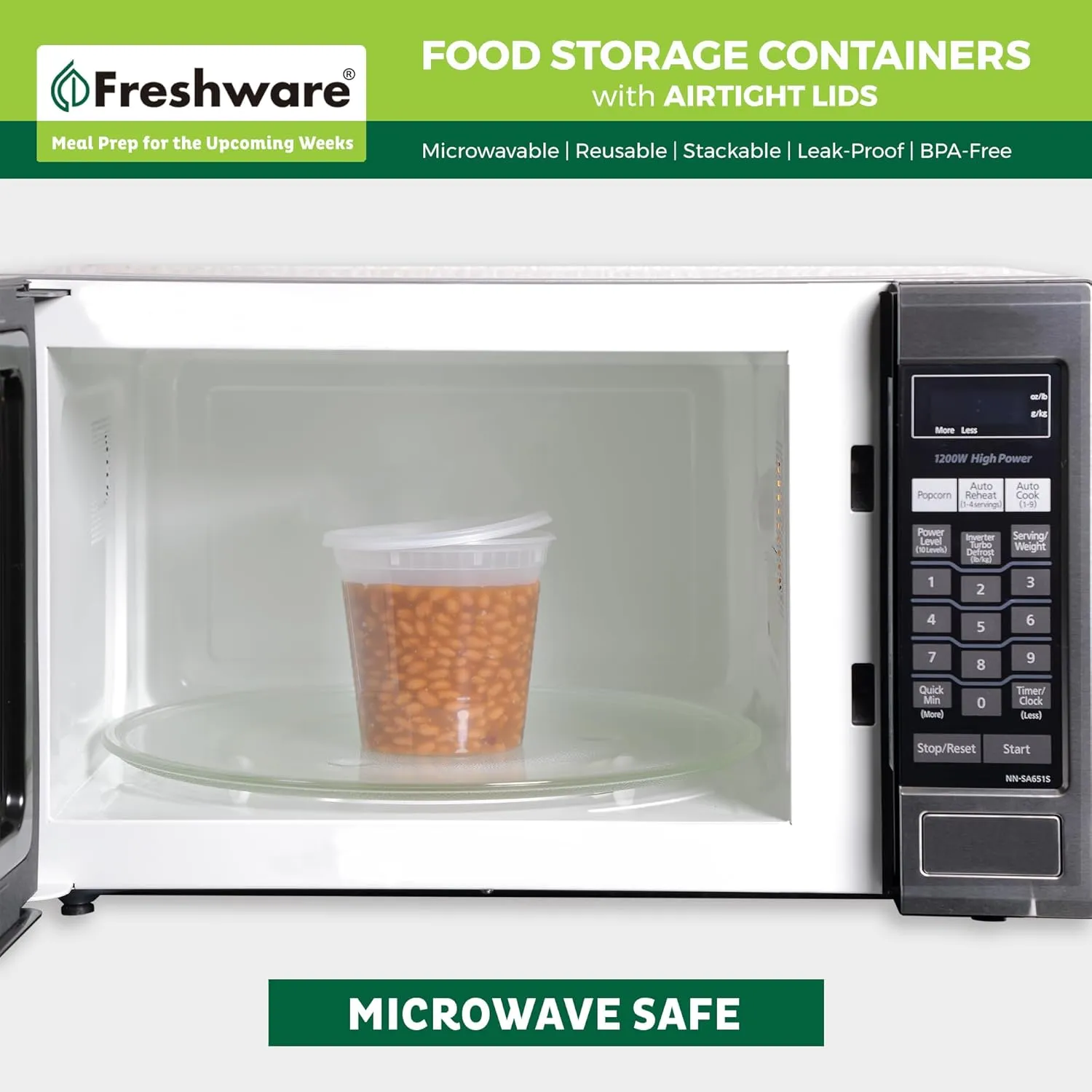 Freshware Food Storage Containers 24 oz Plastic Deli Containers with Lids, Slime, Soup, Meal Prep Containers, BPA Free, Stackable, Leakproof, Microwave/Dishwasher/Freezer Safe, 48 count (pack of 1)