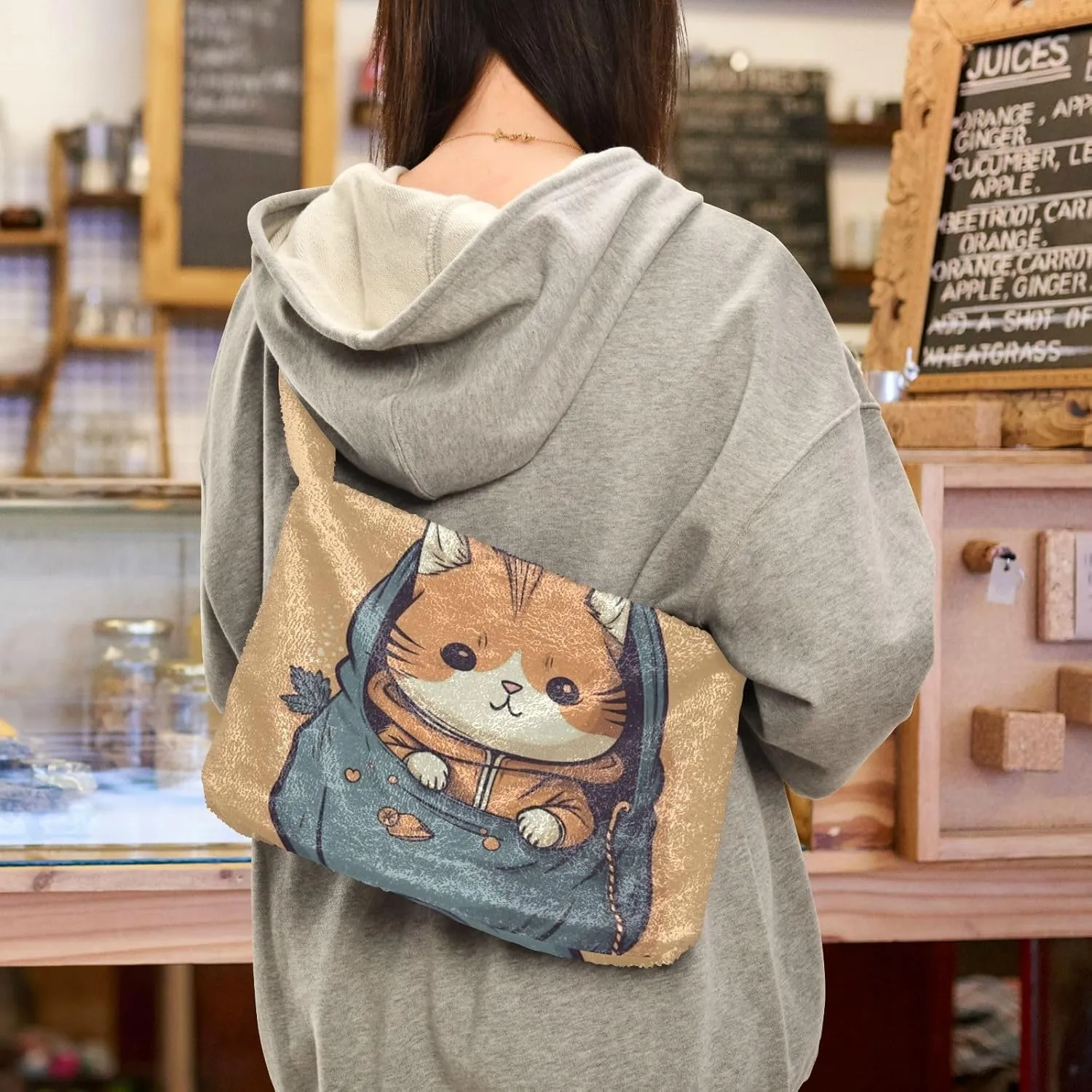 GAIGEO Cute Kitten Hiding in the Pocket Women's Bag, Medium Size Shoulder Bag, Womens Outdoor Bag