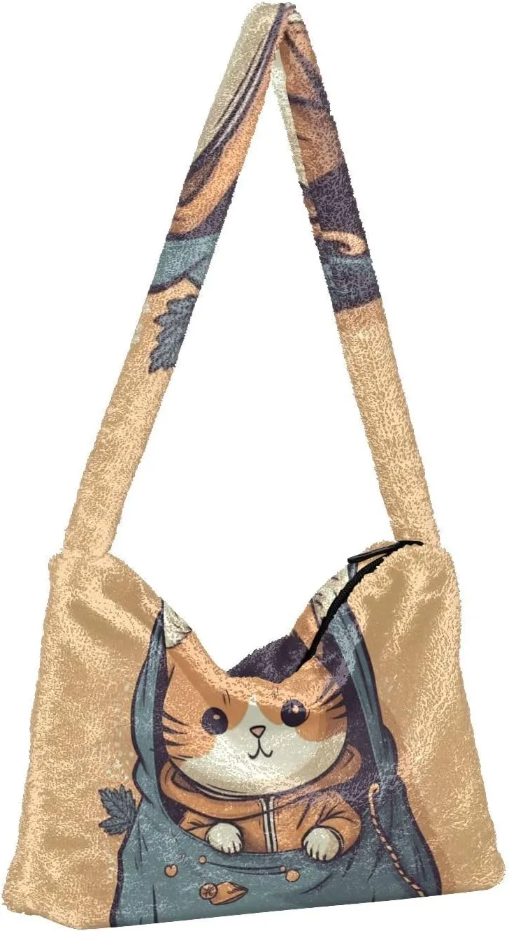 GAIGEO Cute Kitten Hiding in the Pocket Women's Bag, Medium Size Shoulder Bag, Womens Outdoor Bag