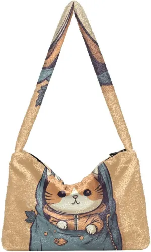 GAIGEO Cute Kitten Hiding in the Pocket Women's Bag, Medium Size Shoulder Bag, Womens Outdoor Bag