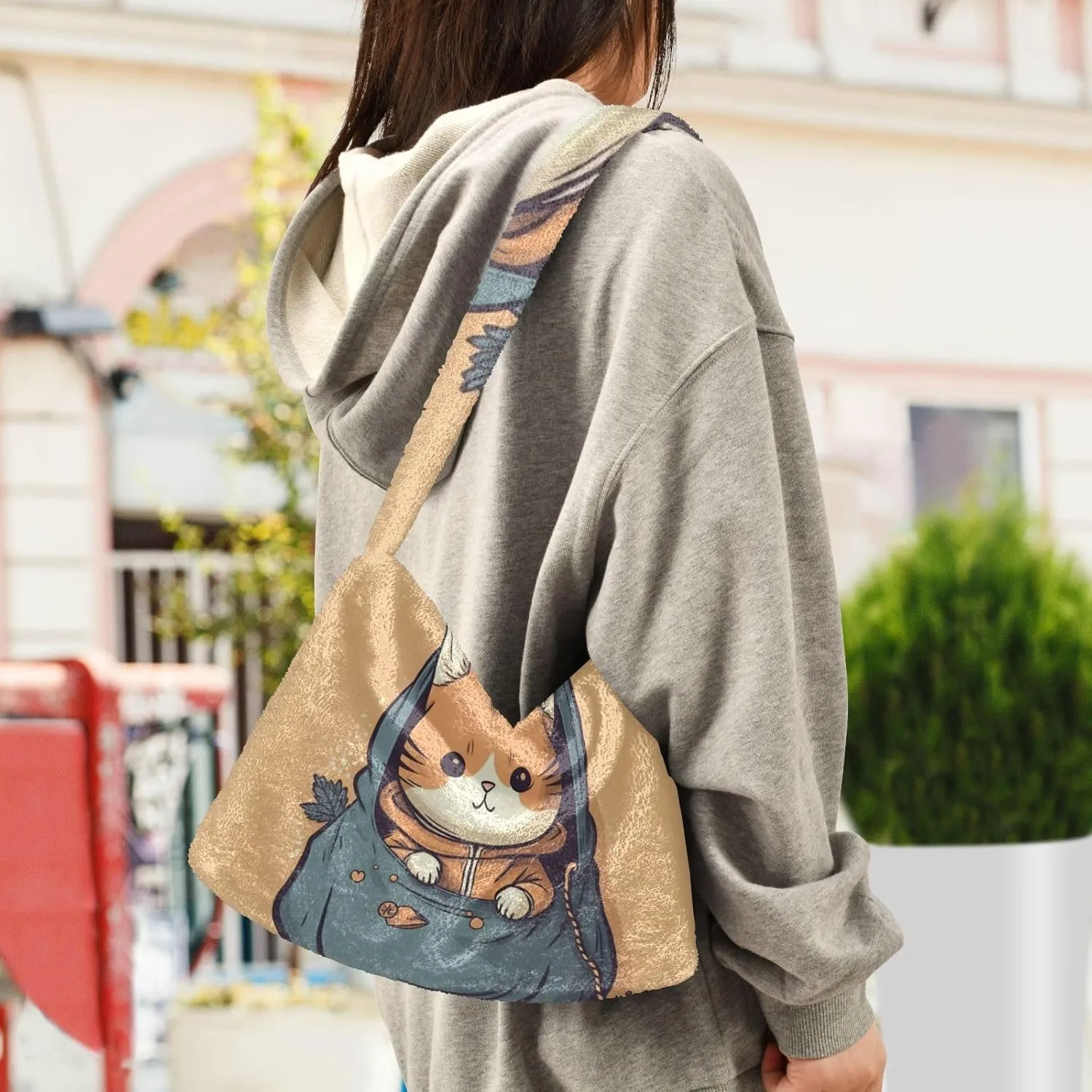 GAIGEO Cute Kitten Hiding in the Pocket Women's Bag, Medium Size Shoulder Bag, Womens Outdoor Bag