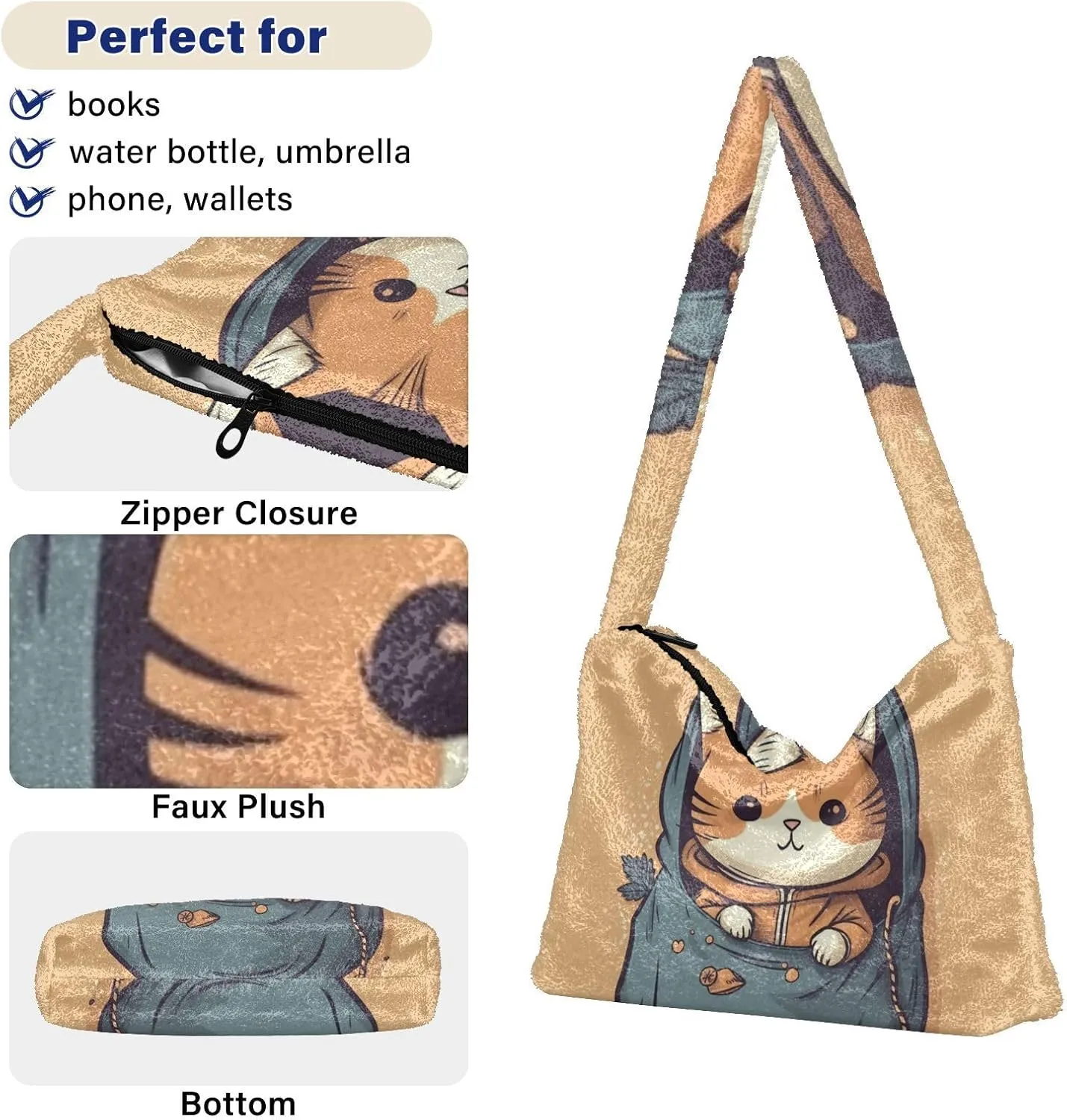 GAIGEO Cute Kitten Hiding in the Pocket Women's Bag, Medium Size Shoulder Bag, Womens Outdoor Bag