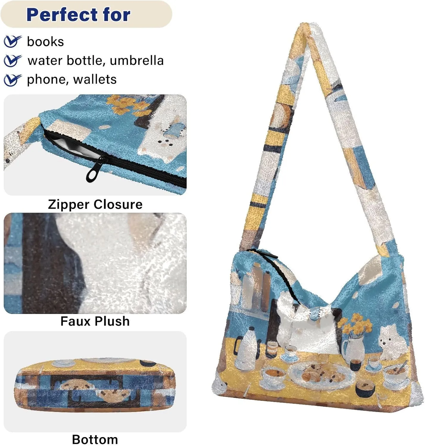GAIGEO Retro Yellow Abstract Moon Cat Lady Shoulder Bag, Crossbody Bookbag for Women, Womens Outdoor Bag