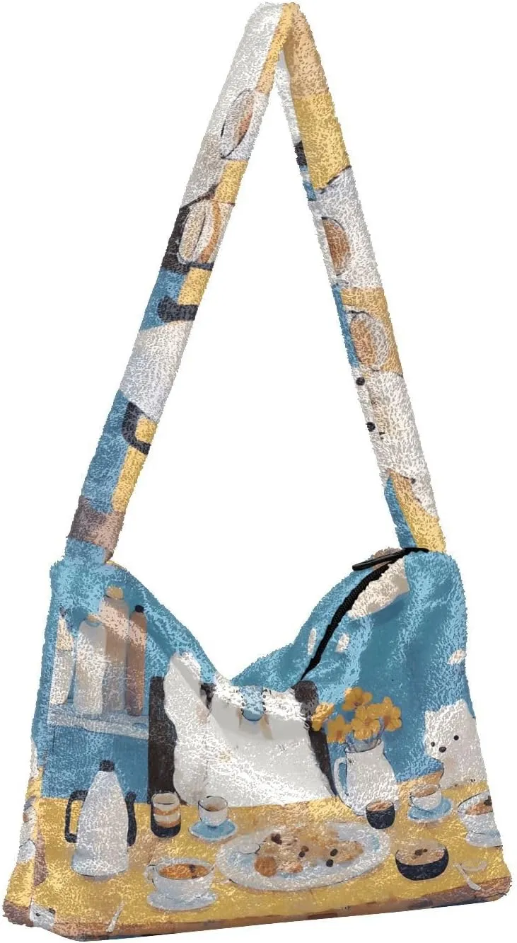 GAIGEO Retro Yellow Abstract Moon Cat Lady Shoulder Bag, Crossbody Bookbag for Women, Womens Outdoor Bag