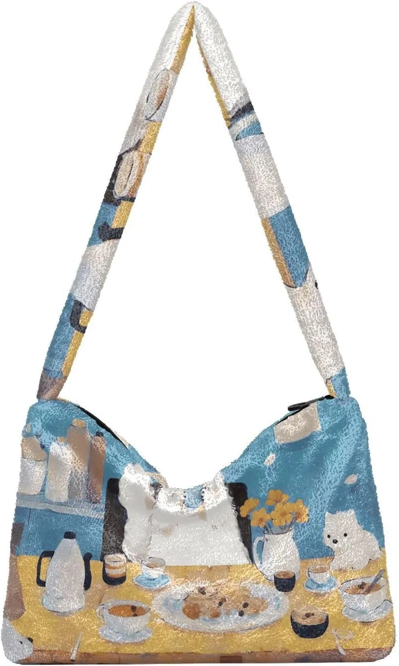 GAIGEO Retro Yellow Abstract Moon Cat Lady Shoulder Bag, Crossbody Bookbag for Women, Womens Outdoor Bag