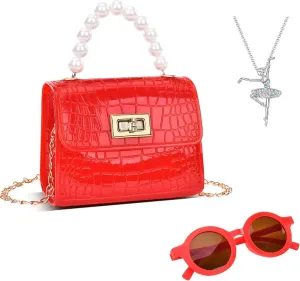 Girls Purse Little Girls Toddler Crossbody Purse Kids Shoulder Bag Princess Handbags with Sunglass