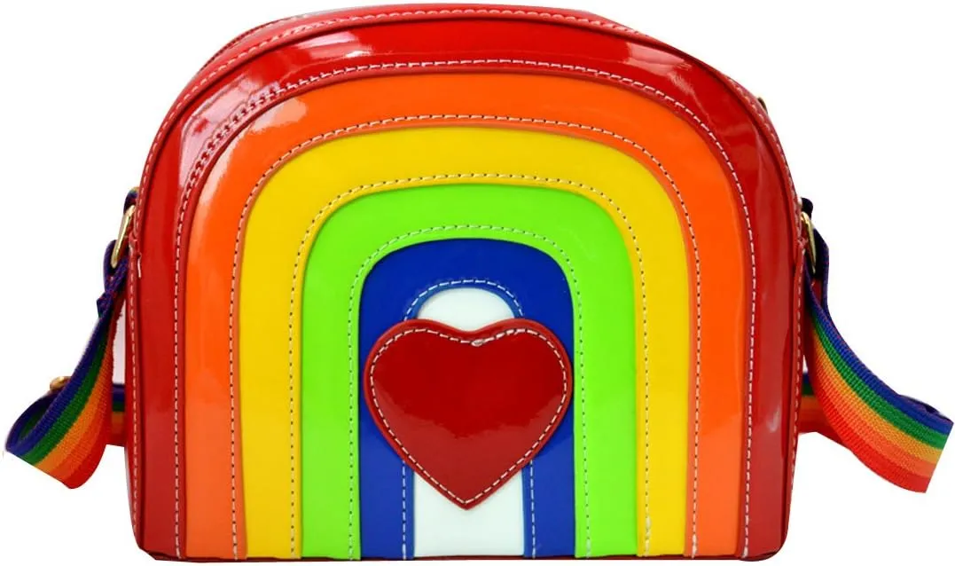 Goclothod Girls Rainbow Shoulder Bag PU Leather Handbags Cute Tote Purse Small Messenger Bag