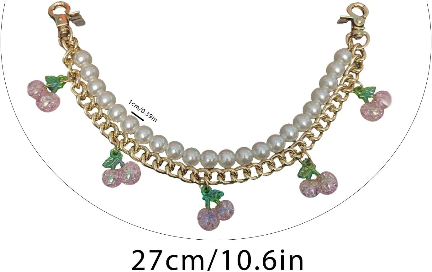 Gold Pearl Cherry Purse Chain Charms Wallet Chain Chains Purse Extender Chaincharms Accessories For Women (pink)