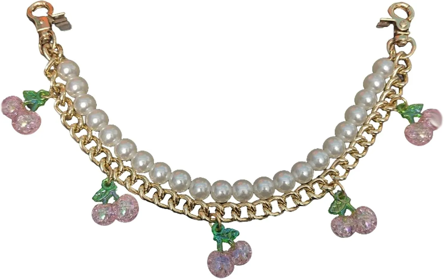 Gold Pearl Cherry Purse Chain Charms Wallet Chain Chains Purse Extender Chaincharms Accessories For Women (pink)