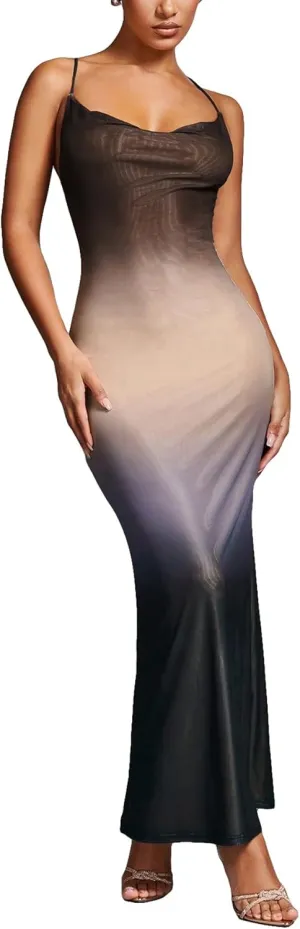 GORGLITTER Women's Y2K Gothic Bodycon Maxi Dresses Goth Graphic Sleeveless Crew Neck Tank Long Dresses Going Out Dress
